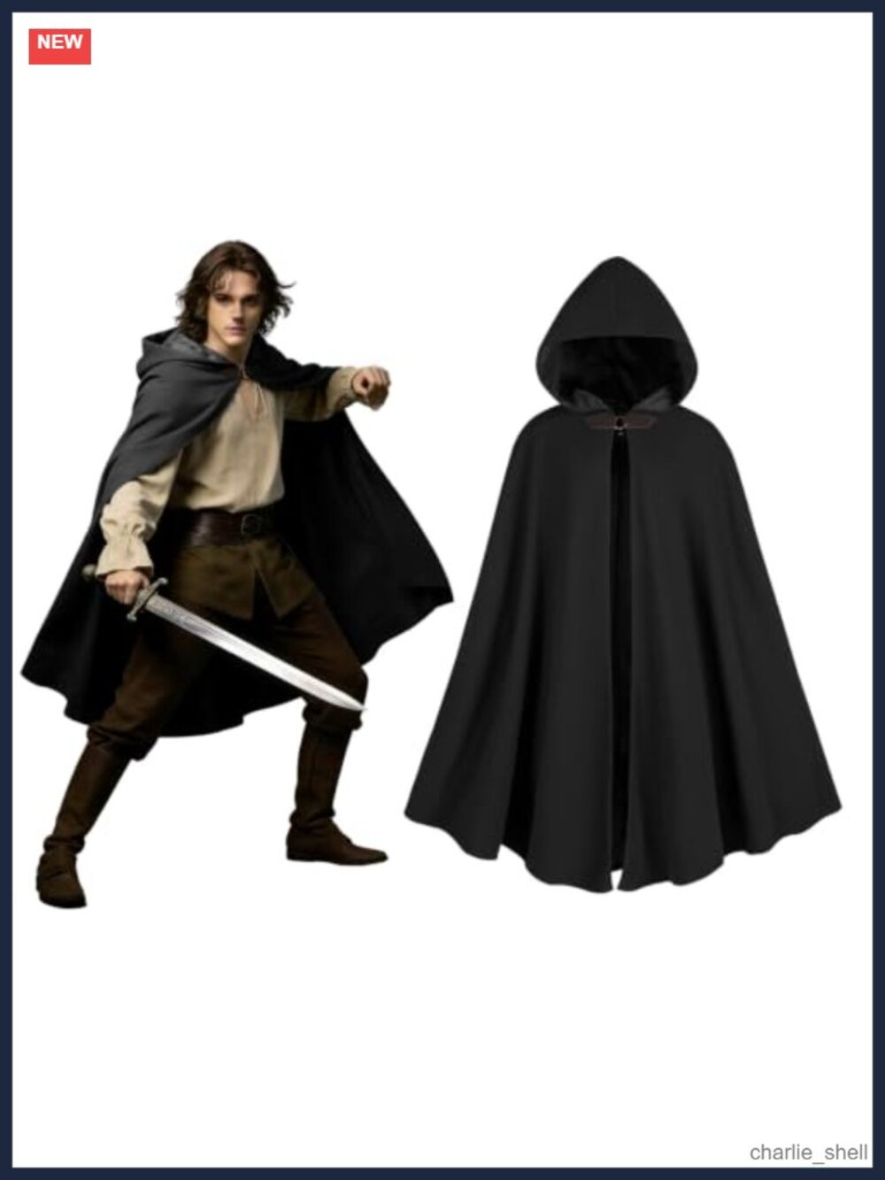 HODBLKT Mens Medieval Hooded Cloak Renaissance Cosplay Cape